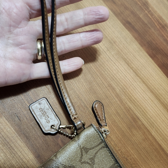 Coach Signature Brown Wristlet with Red and Brown Accents - Picture 4 of 10